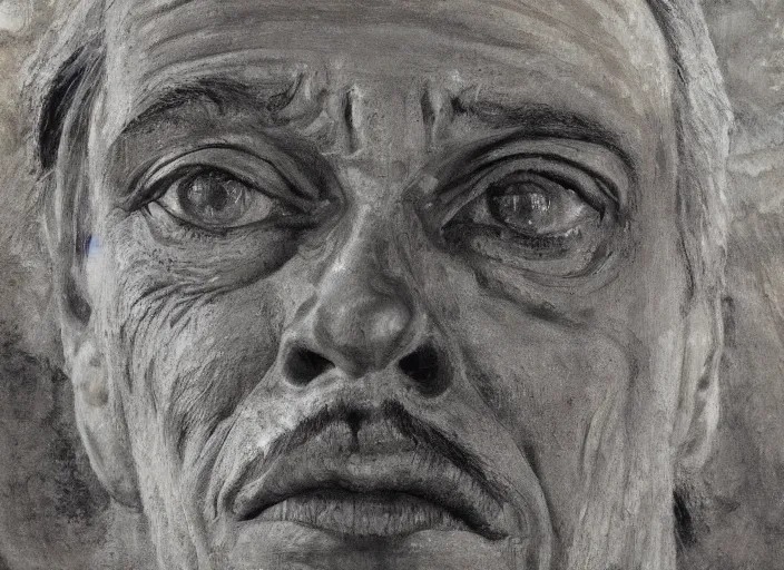 Prompt: a highly detailed beautiful portrait of the face of steve buscemi carved in a stone mountain, by gregory manchess, james gurney, james jean. wide landscape.