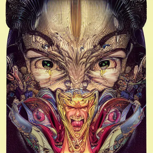 Image similar to portrait of crazy disney character, symmetrical, by yoichi hatakenaka, masamune shirow, josan gonzales and dan mumford, ayami kojima, takato yamamoto, barclay shaw, karol bak, yukito kishiro