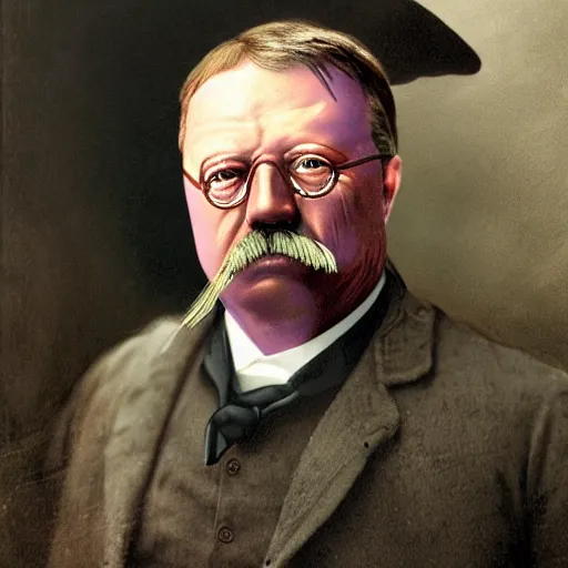 Prompt: a portrait of teddy roosevelt with cyborg enhancements, presidential portrait, hyper detailed