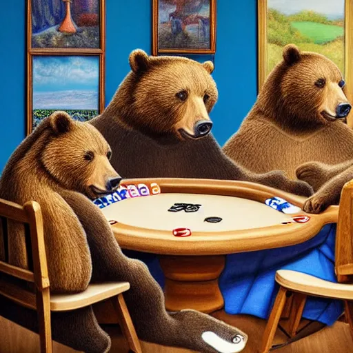 Prompt: bears playing poker, hyperrealism