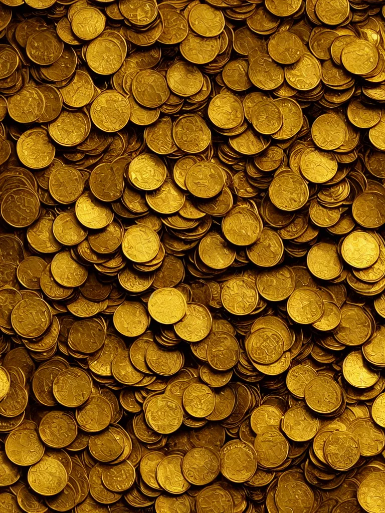 Prompt: piles of golden coins by disney concept artists, blunt borders, rule of thirds, glowing, shiny, sketch