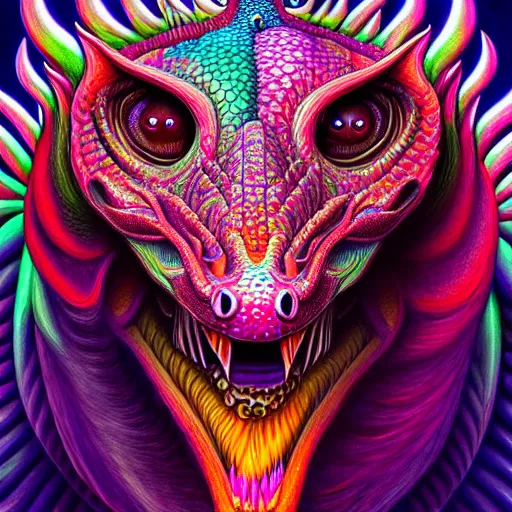 Image similar to an extremely psychedelic portrait of a dragon, surreal, lsd, face, detailed, intricate, elegant, lithe, highly detailed, digital painting, artstation, concept art, smooth, sharp focus, illustration