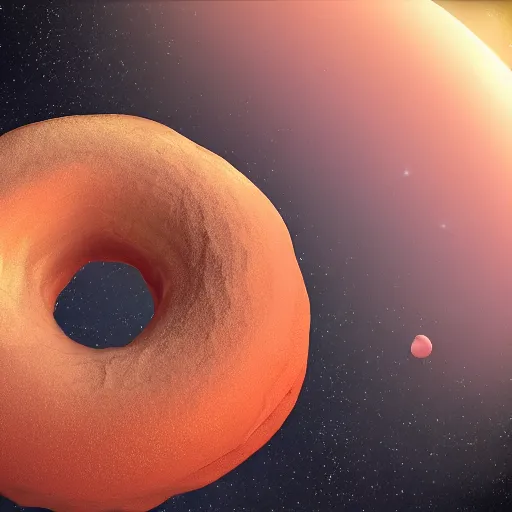 Prompt: 3d render of donut planets on a space background, digital art, trending on artstation