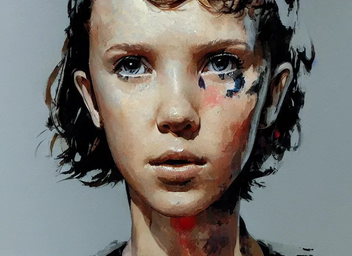 Image similar to a highly detailed beautiful portrait of millie bobby brown by yoji shinkawa, by gregory manchess, james gurney, james jean