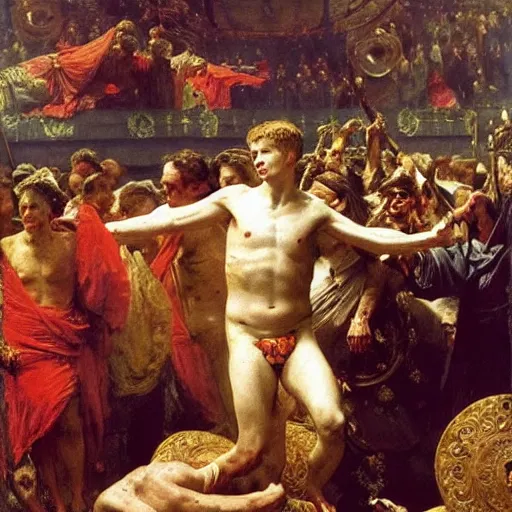 Image similar to the triumph of augustus, by ilya repin, oil on canvas, 1 8 8 3