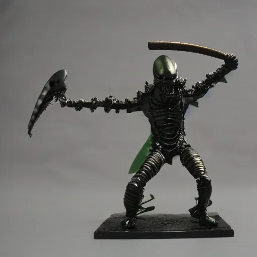 Image similar to xenomorph alien fighting with samurai warriors in feudal japan. 7 0 mm film