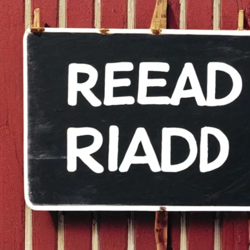 Prompt: and sign that says read in red,