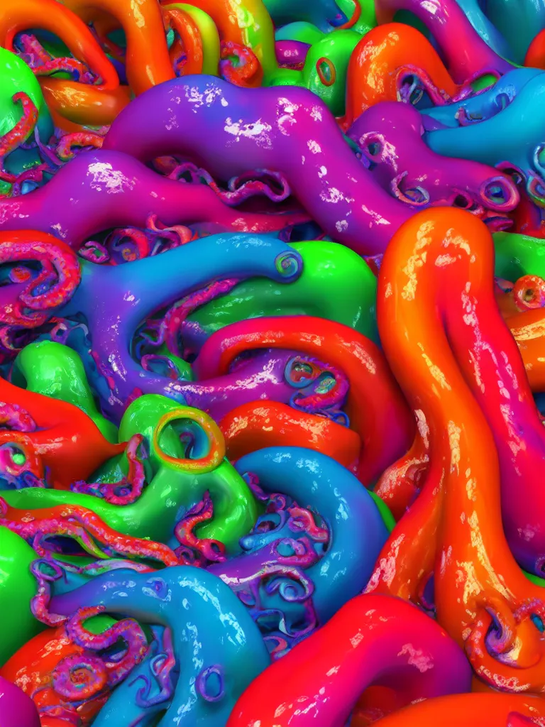 Image similar to colorful liquid octopus tentacles, beeple, octane render, subsurface scattering, hyper realism