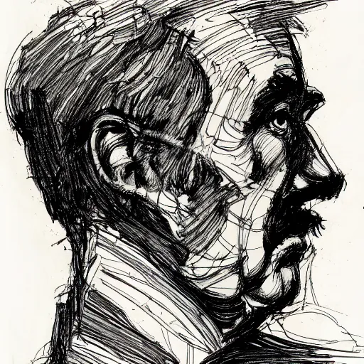 Image similar to a realistic yet scraggly portrait sketch of the side profile of a stern and sophisticated the g - man, trending on artstation, intricate details, in the style of frank auerbach, in the style of sergio aragones, in the style of martin ansin, in the style of david aja, in the style of mattias adolfsson