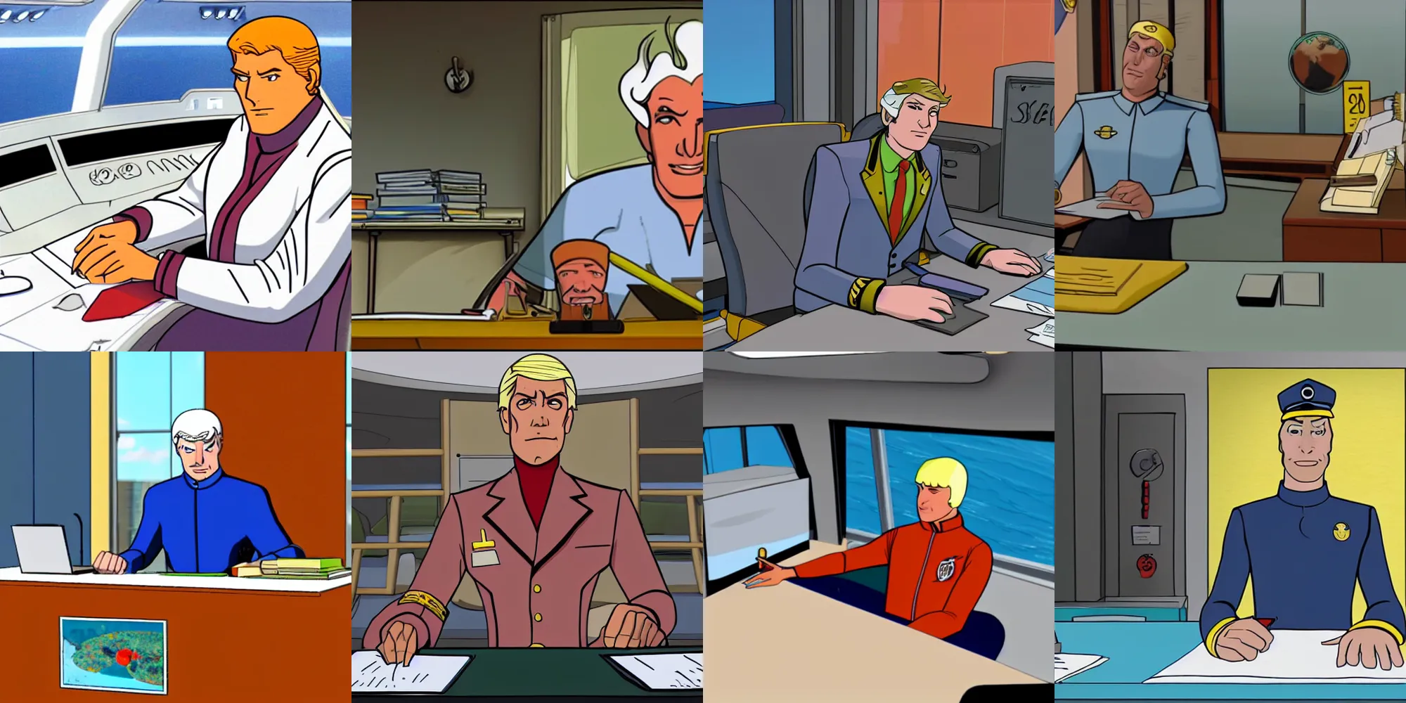 Prompt: sealab 2 0 2 1 captain sitting at desk