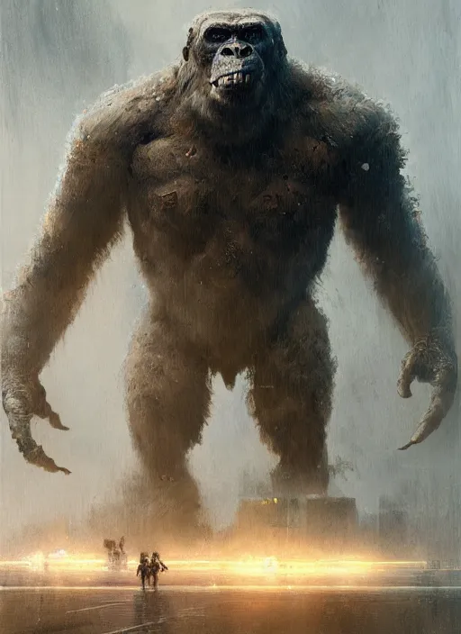 Image similar to cyborg!!!! king kong, greg rutkowski, 8 k, shallow depth of field, intricate detail, concept art,