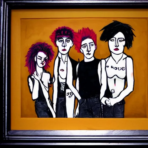 Prompt: a punk rock band in the style of modigliani