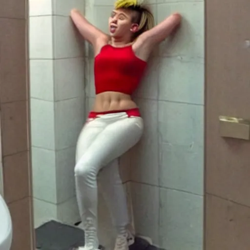 Image similar to Miley Cyrus planking on the toilet