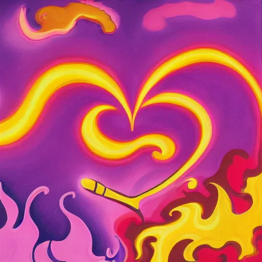 Image similar to a highly detailed painting of kitschy purple hearts in flames, inspired by lisa frank, dali, matisse, david hockney, trending on artstation, 4 k