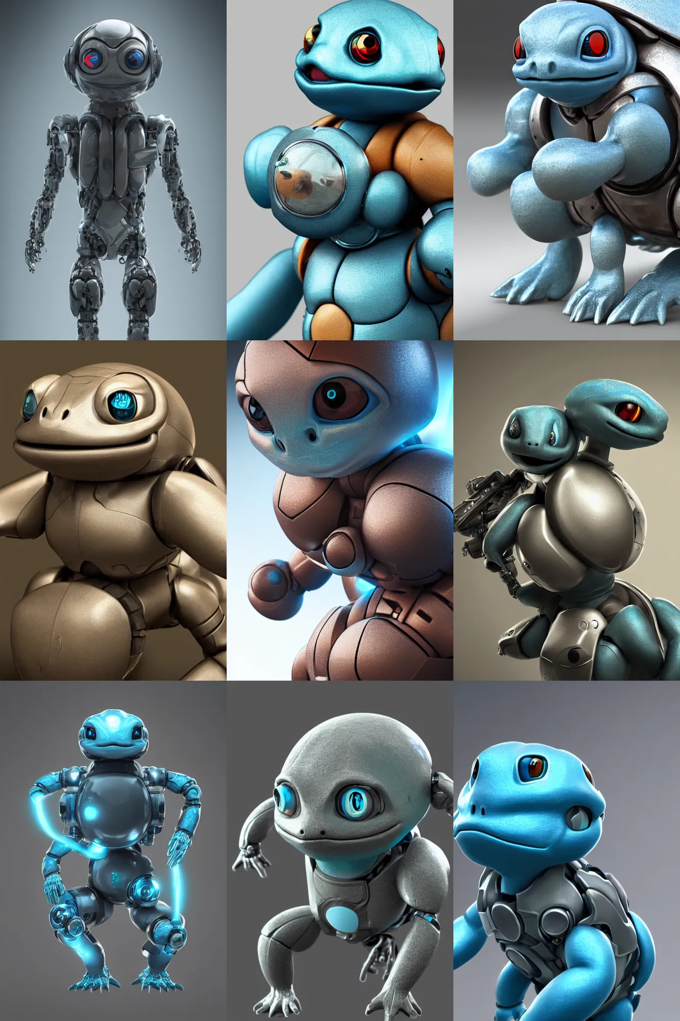 Prompt: Squirtle cyborg mechanical humanoid, digital art, 16k, hyperrealism, high detail, ray tracing, concept art, octane render