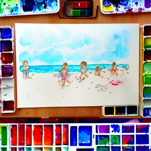 Prompt: illustration by a 6 year old of a beach trending on artstation 4 k kid drawing childs drawing watercolor painting intricate detailed