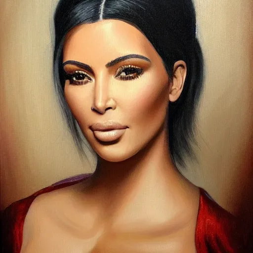 Image similar to a beautiful painting of kim kardashian west painted by john collier