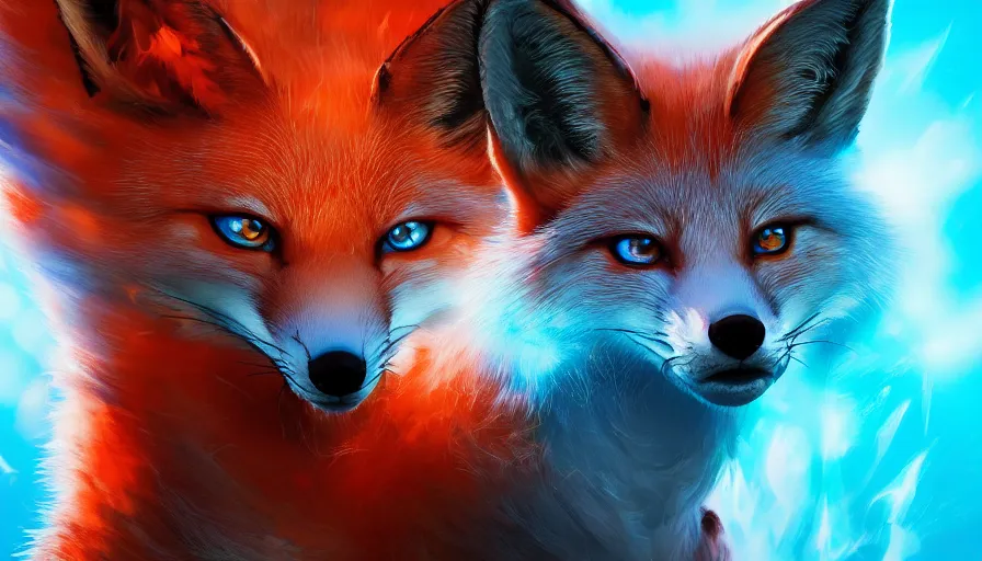 Image similar to burning fox with electric blue eyes, beautiful, esthetic, hyperdetailed, artstation, cgsociety, 8 k