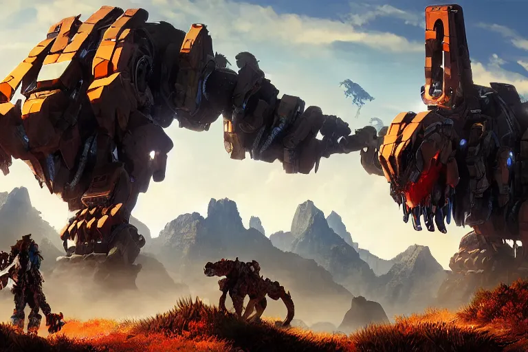 Image similar to tremortusk machine mecha animal beast robot of horizon forbidden west horizon zero dawn bioluminiscence global illumination ray tracing hdr fanart arstation by sung choi and eric pfeiffer and gabriel garza and casper konefal