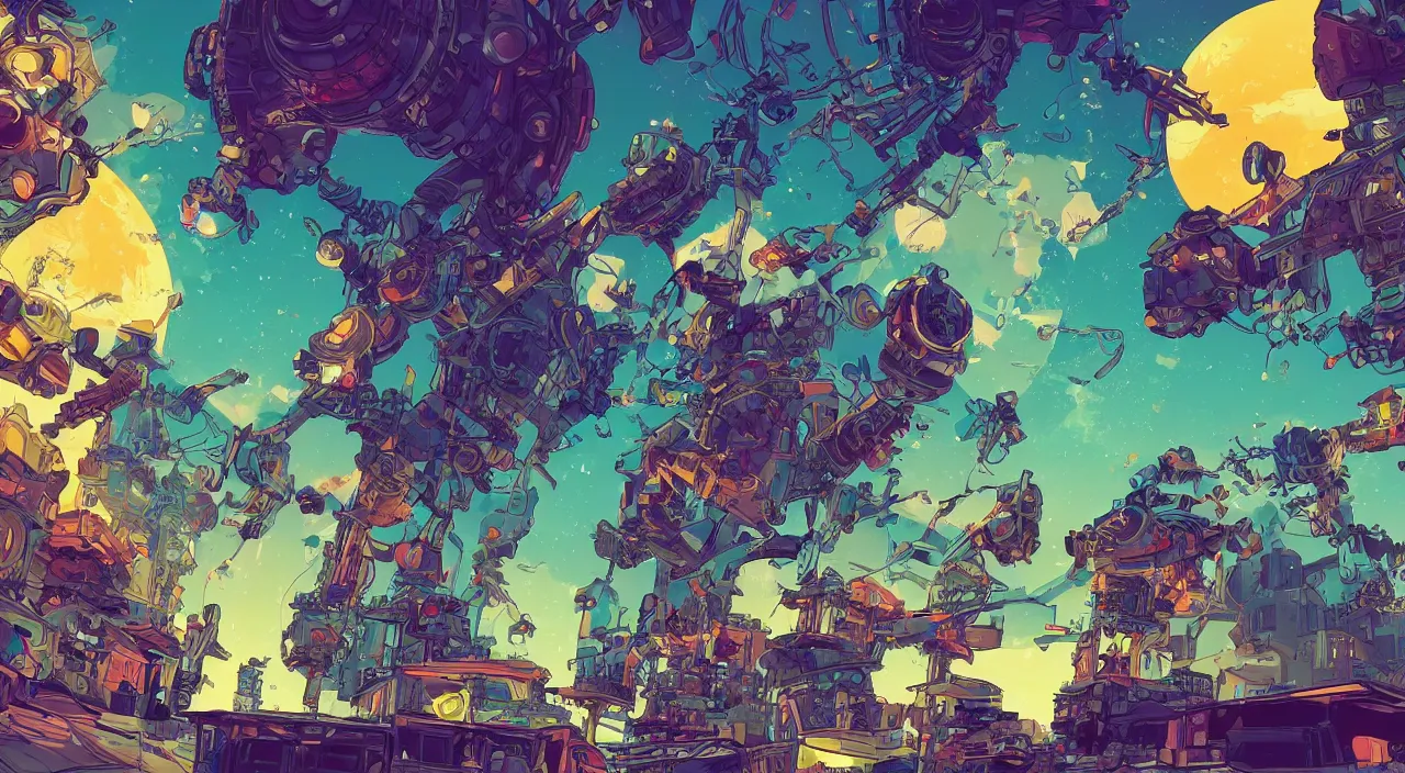 Image similar to vector cutout bazaar zouk oriantal multicolorful sky shine place mosquet painting stylized digital illustration video game icon global illumination ray tracing in borderlands by victo ngai, andreas rocha, john harris and feng zhu and loish and laurie greasley