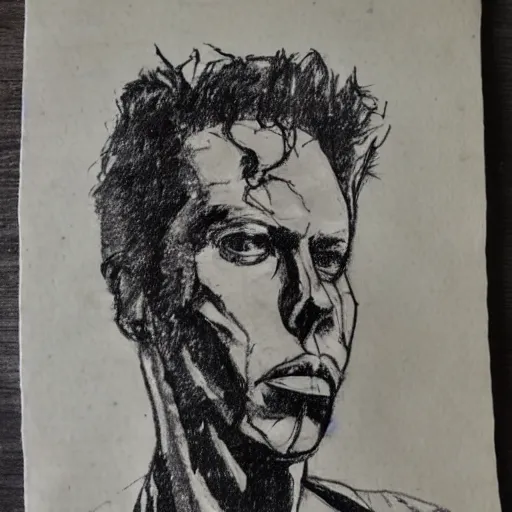 Image similar to tom waits portrait sketch on stained and moldy paper