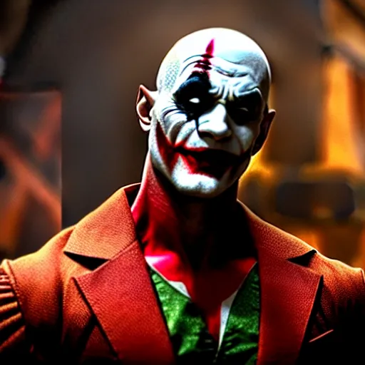 Image similar to film still of kratos as the joker in the new batman movie