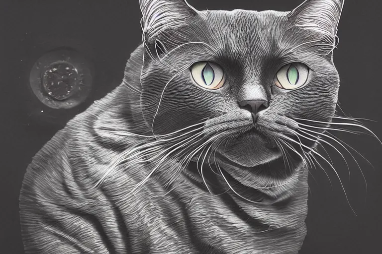 Image similar to portrait of surreal cat with 3rd eye, dmt, trippy, highly detailed, photorealistic, reflections, smooth, sharp focus, concept art, illustration, beautiful, geometric, trending on artstation, cinematic, featured on behance , artwork by WLOP and Tran, Ross