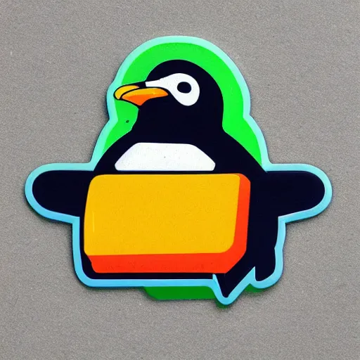 Prompt: fat penguin key art in a cartridge, rectangle sticker illustration, cartucho snes, super nintendo cartridge