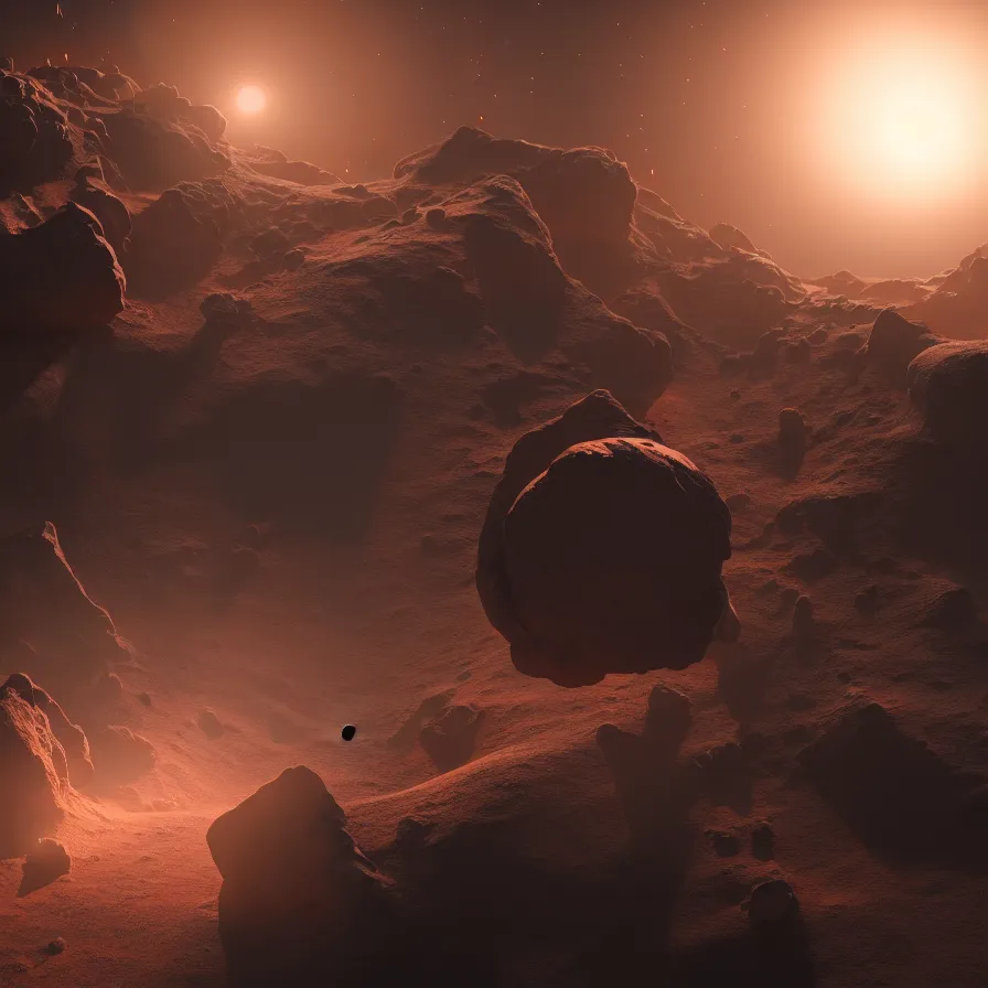 Image similar to mining device hooked to a planet's surface, volumetric light, dynamic lights and shadows, concept art, octane, redshift, detailed