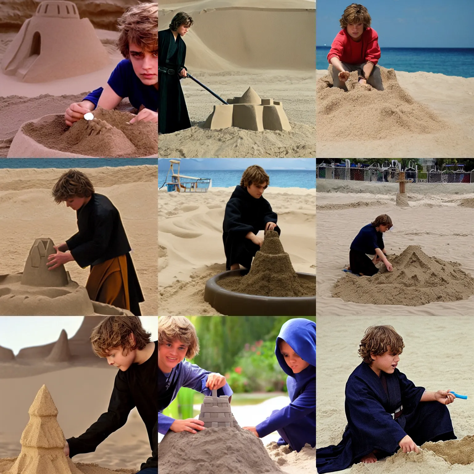 Prompt: Anakin Skywalker making a sandcastle