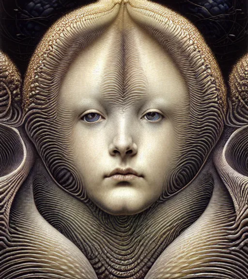 Image similar to detailed realistic beautiful limpet goddess face portrait by jean delville, gustave dore, iris van herpen and marco mazzoni, art forms of nature by ernst haeckel, art nouveau, symbolist, visionary, gothic, neo - gothic, pre - raphaelite, fractal lace, intricate alien botanicals, ai biodiversity, surreality, hyperdetailed ultrasharp octane render