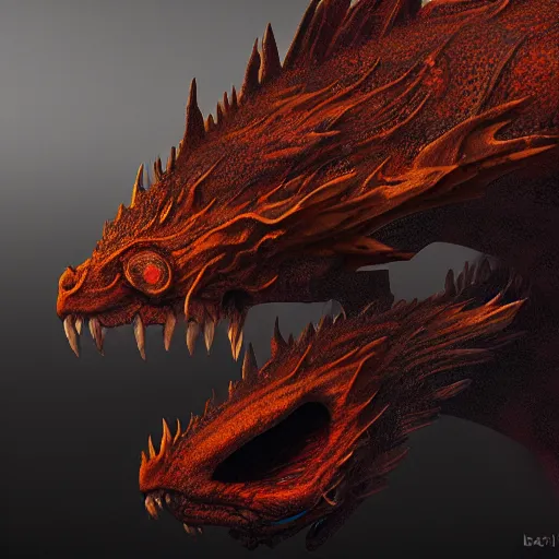 Image similar to A dragon with three eyes in the style of Beksinski, unreal engine, highly detailed, 8k, vray, high contrast