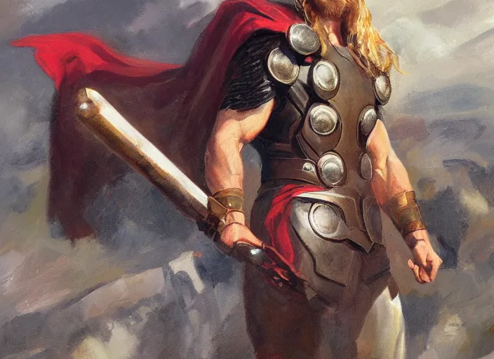 Image similar to a highly detailed beautiful portrait of thor, by gregory manchess, james gurney, james jean