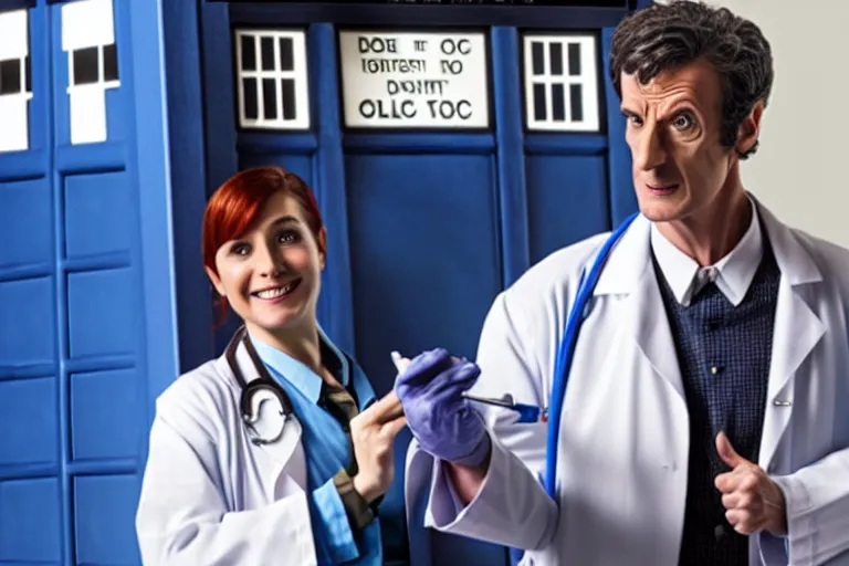 Image similar to doctor who as a dentist in the tardis