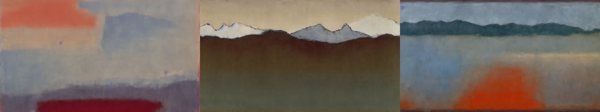 Prompt: lakeside mountains, by rothko