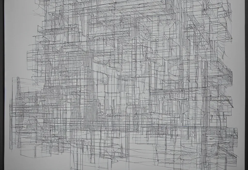 Prompt: An artwork made from layers of technical drawings and architectural plans