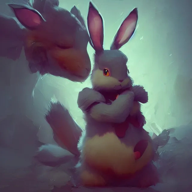 Image similar to a beautiful portrait of a single cute pokemon bunny. character design by cory loftis, fenghua zhong, ryohei hase, ismail inceoglu and ruan jia. artstation, volumetric light, detailed, photorealistic, fantasy, rendered in octane