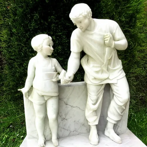 Image similar to Sculpture in marble of a father guiding his daughter