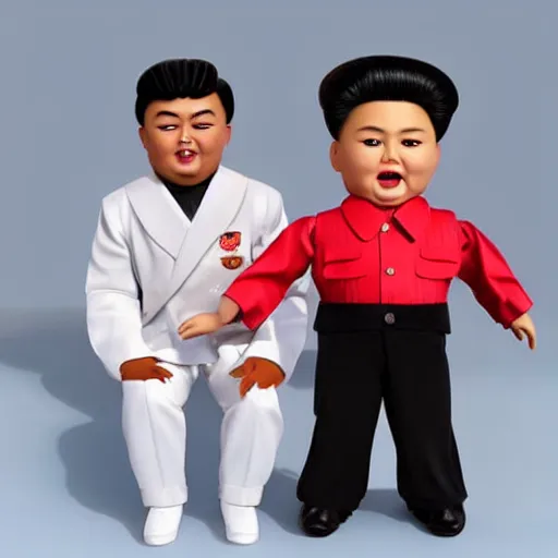 Image similar to kim jong un doll screaming and having a lovely picnic with bts boy band dolls octane render