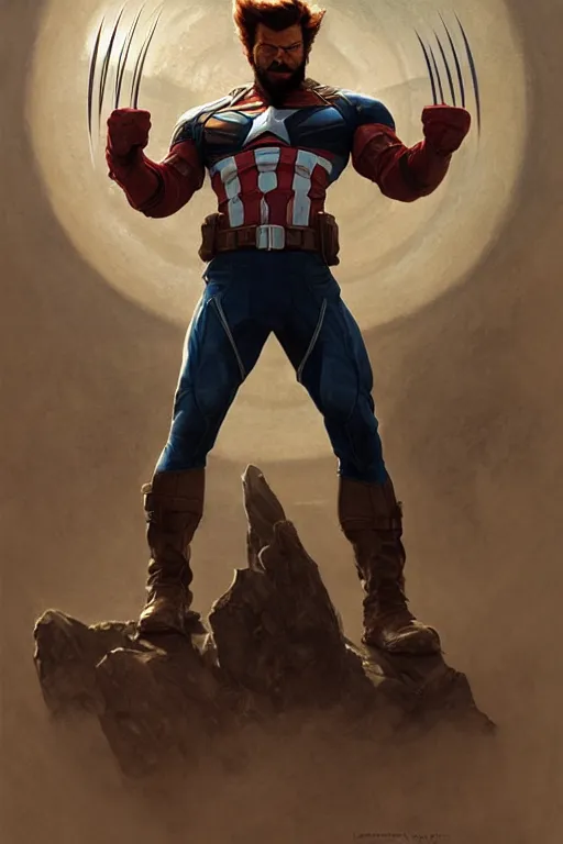 Image similar to wolverine as captain america, intricate, futuristic, fantasy, elegant, by Stanley Artgerm Lau, greg rutkowski, thomas kindkade, alphonse mucha, loish, norman Rockwell,