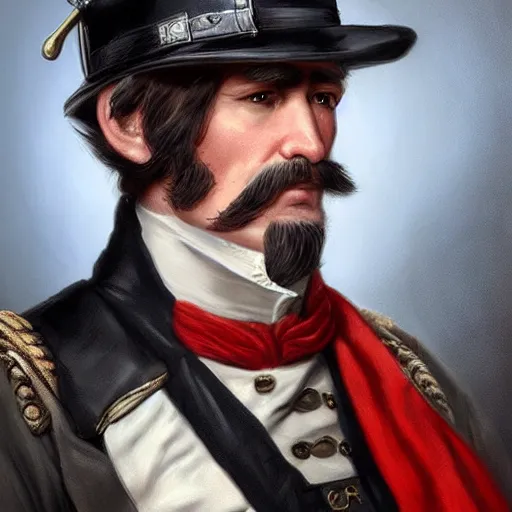 Image similar to a confederate general with puffy black sideburns no mustace and a square face, dnd character art, painting by artgerm and ed binkley