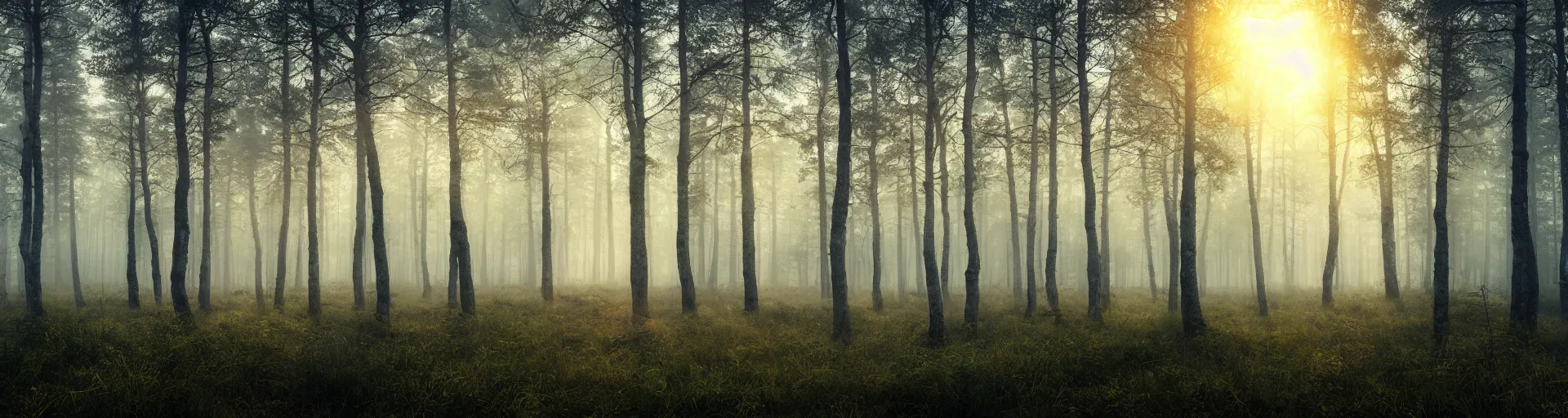 Image similar to beautiful foggy forest landscape of sweden with a majestic sunrise, art, high detail, high definition, photorealistic, hdr,