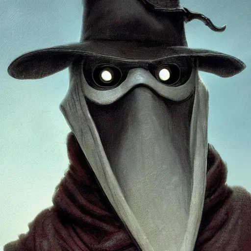 Prompt: Plague doctor, trending on artstation, ultra detailed, 8k, character illustration by Greg Rutkowski, Thomas Kinkade.