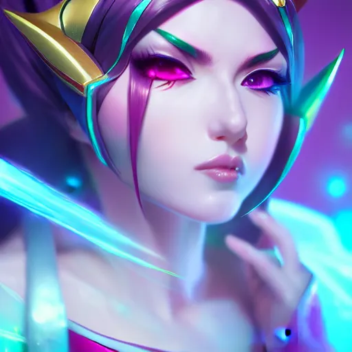 Prompt: Portrait of Star Guardian Akali from league of legends, mystery, highly detailed, ominous vibe, smoke, octane render, cgsociety, artstation, trending on ArtStation, by smile _zPRO