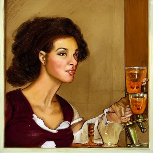 Prompt: fantasy portrait of a caramel - skinned barkeep