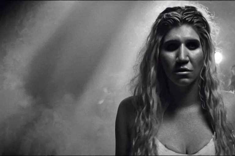 Prompt: film still of kesha in cosmic horror! the musical by david cronenberg, budapest street background, 3 5 mm film, atmospheric, ultra fine detail, film grain, photorealistic, hyperrealistic