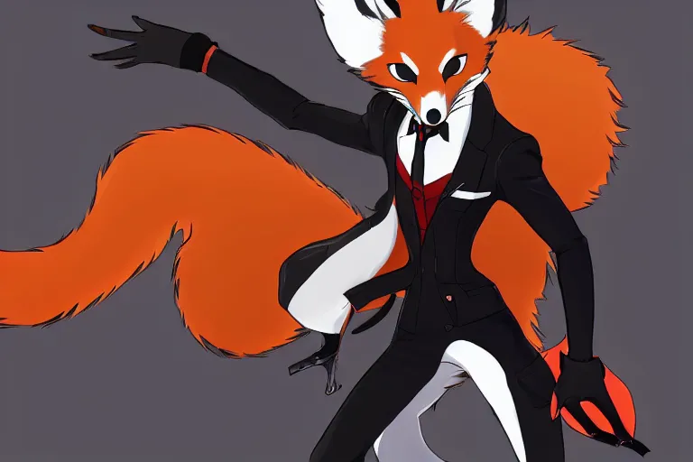 Image similar to a furry tan male fox on a persona 5 : royal ( by atlus ) video game splash screen, a furry male sandcolored tan fox fursona ( has hair ), persona 5 phantom thief style