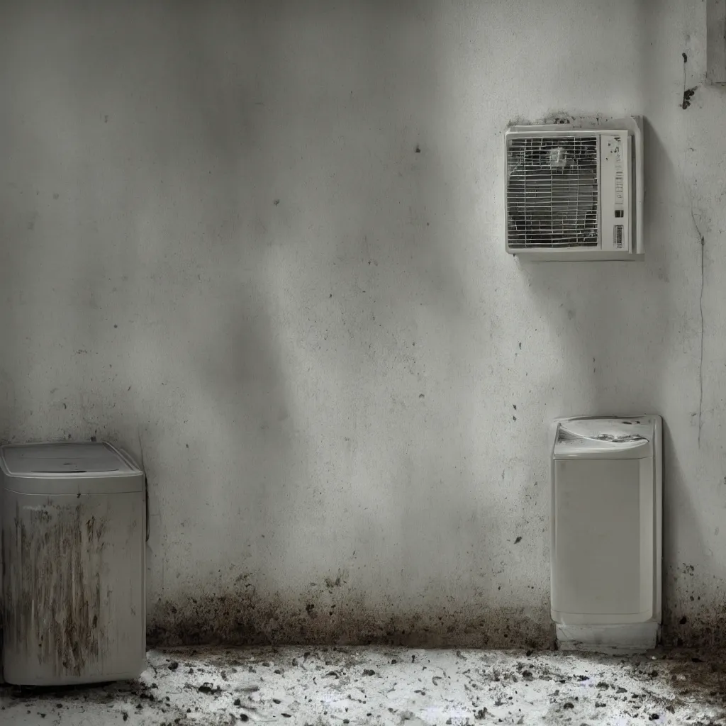 Prompt: an air conditioner above a window in a teenager's room flooding dirty water, blurred, faded, depth of field, sunny, ultra realistic, very detailed, by nadav kander, 8 k hyper realistic detailed cinematic still