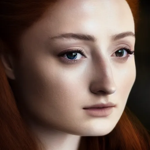 Prompt: portrait beautiful sansa stark, high detail, dark dramatic light