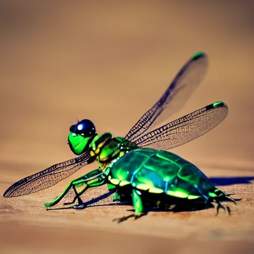 Image similar to photo of dragonfly on the head of a turtle, 5 0 mm, beautiful photo